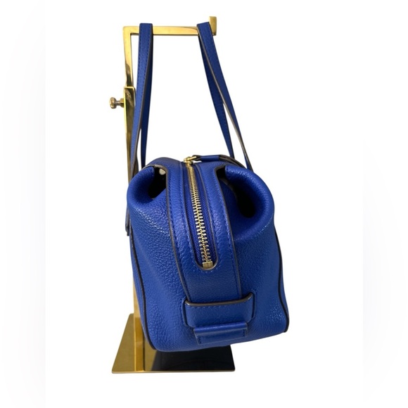 Tory Burch Perry Pebbled Leather Satchel Blue Green Gold Hardware - Picture 7 of 15